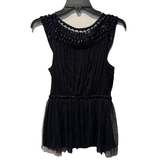 Black embellished peplum top mesh overlay beaded neckline & waist Size M - Picture 7 of 8